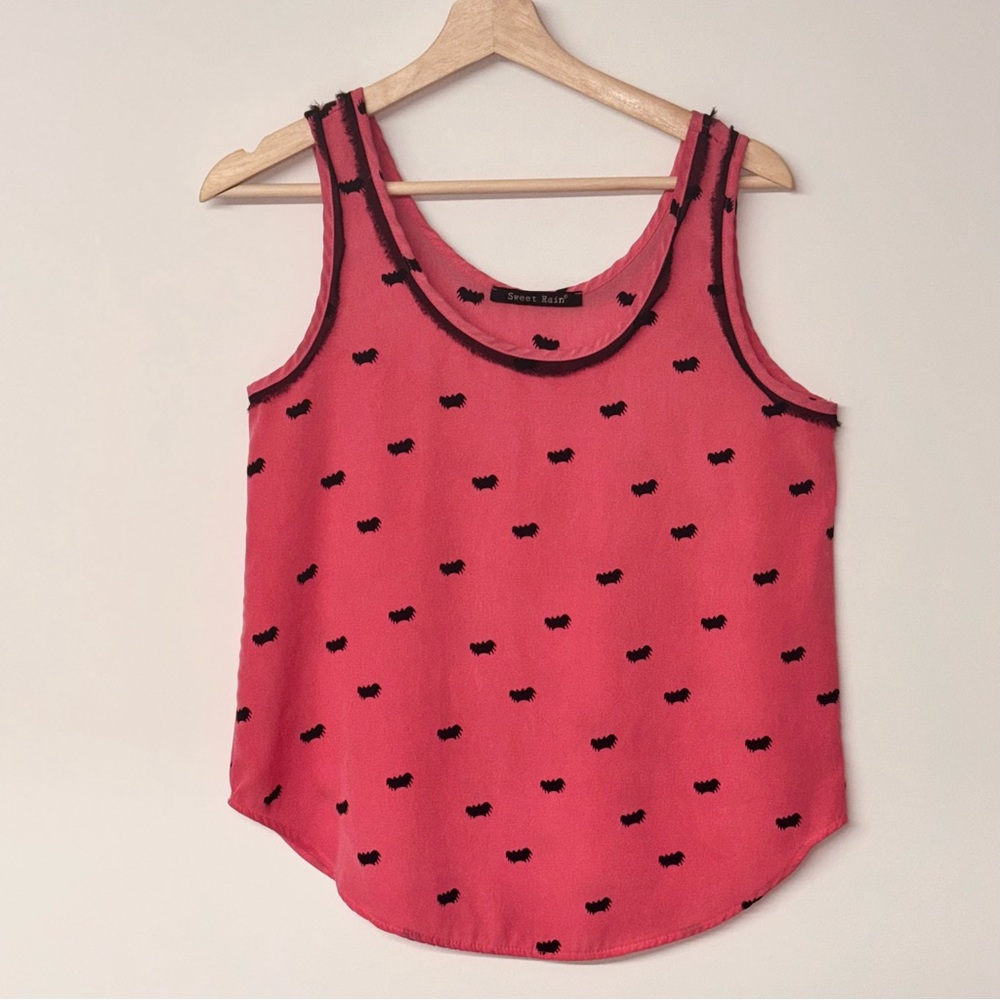 Sweet Rain - Coral Pink, Sheer Tank Top with Black Bat Details Women’s Small